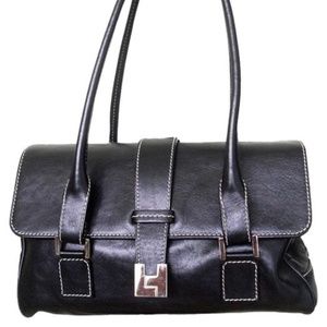 Italian Lambertson Truex Black Leather Shoulder Bag